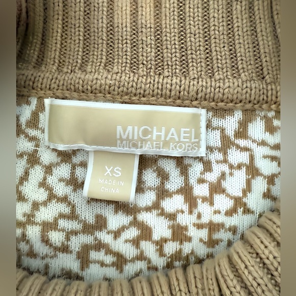 Michael Kors XS Tan Beige Leopard Print Sweater Cowl Neck Ribbed Trim Pullover - Picture 2 of 8